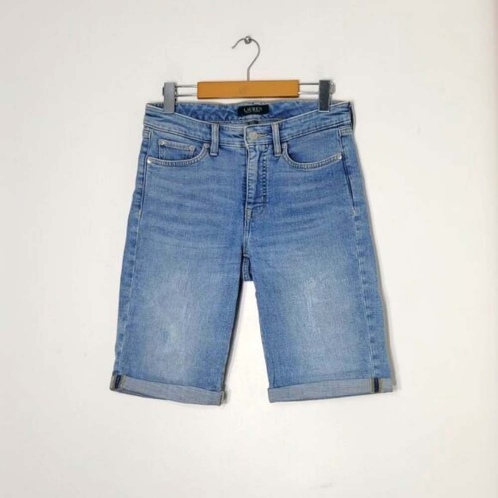 Lauren Ralph Lauren Women's Blue Mid Rise Slim Fit Bermuda Jeans Short Size 2
